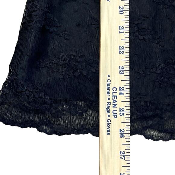 Y2K Lace Babydoll Tank Top Small Black Witchy Whimsigoth Velvet Trim Bow Long - Picture 9 of 10